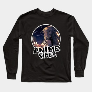 Cute Anime Girl at Night in Tokyo Crossing Street - Anime Shirt Long Sleeve T-Shirt